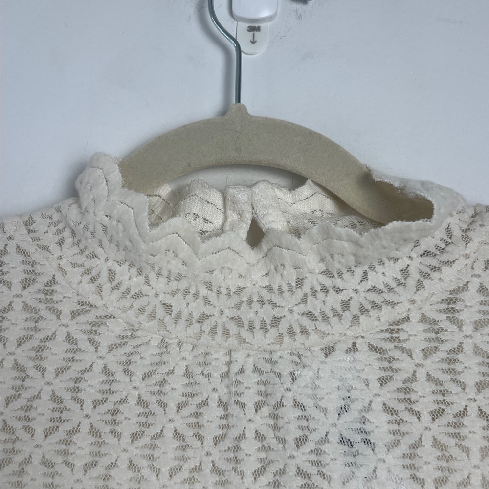 NEW LOFT Whisper White Lace Mock Neck Bishop Sleeve Blouse Top Romantic Sweet S - Picture 6 of 9